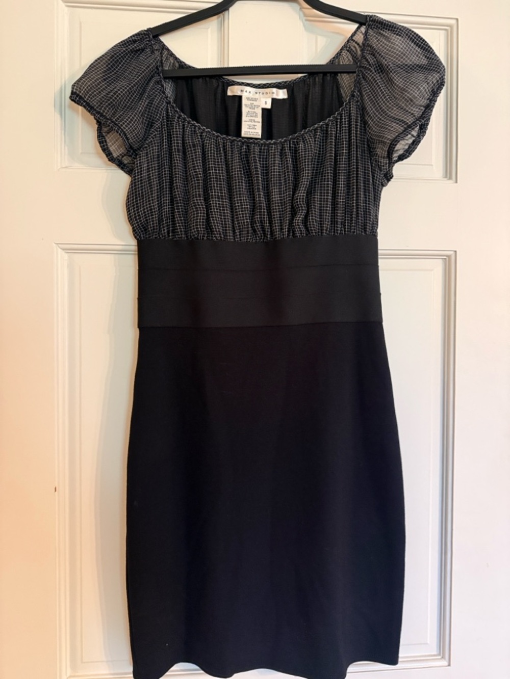 Max Studio Black Mini Dress with Sheer Checked Bodice